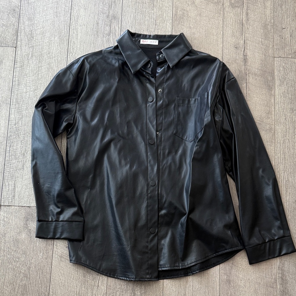 Women’s Black Faux Leather Shirt